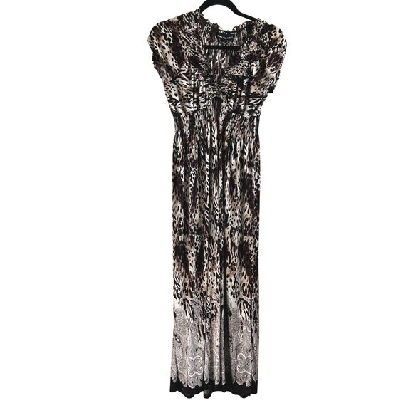 Mlle Gabrielle Brown Leopard & Paisley Print Maxi Dress XL - Picture 1 of 8
